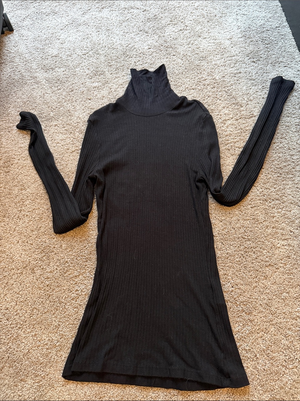 Monki Black Ribbed Long-Sleeve Turtleneck Dress